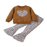 Peyakidsaa Toddler Kids Baby Girls Walentinovo odijelo dugih rukava i leopard pantalone