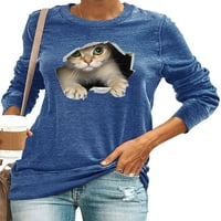 Niuer Womens okrugli vrat dugih rukava Tee Basic T majice Ležerne prilike Spring Fall Tunic Tops Slatka majica za bluzu mačke