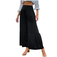 Absuyy casual pantalone za žene Ljeto tiskanje Ležerne prilike sa džepovima Pamuk i posteljina Mid struka duge hlače crna veličina S