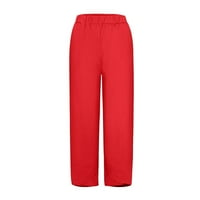 Xinqinghao Loose žene otvorene dno obrezane hlače od pune boje široko-noge obrezane hlače Elastični džepovi za struk jogger hlače plus veličine crvene boje