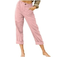 Ženske pamučne pantalone ženske hlače u čvrstih boja elastične strugove casual pantalone sa džepom