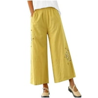 Jsaierl Plus size pamučne posteljine za žene Ljeto Visoko struk pant sa labavim pantalonama za crtanje lagane pantalone