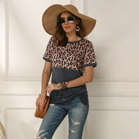 Ženska Leopard Colorblock prugasta majica kratkih rukava Okrugli vrat Ležerne prilike Gornja L