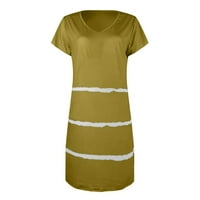 Bazyrey ženski kratki rukav V-izrez midi haljina ženska modna casual labav ispis kontrast s haljina žuta m