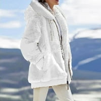 HFYIHGF PLUS sizemski savit kaput za žene s dugim rukavima Cardigan casual predimenzionirana jakna s kapuljačom s kapuljačom Shaggy fleece White 5xl