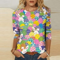 Ženska Uskršnja slatka zeko štampanje labavih majica rukav okrugli vrat casual bluza za bluzu multicolor xl