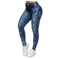 Haxmnou Ženska rupa Skinny olovke Traper Traperice Stretch Slim fitness hlače pantalone tamno plave