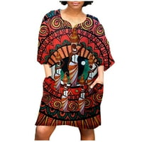 Loyisvidion Womens Plus Veličina haljina za čišćenje Žene Moda Afrička vintage Press haljina Srednji