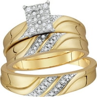 Veličine - L = 5,5, = 9. - 10K žuti zlatni dijamantski klaster podudaranje trio trio-a i njezin set vjenčanog prstena