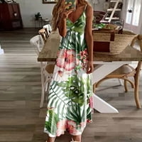 Ženska boemska cvijeća tiska dugi haljina etnička stila Dress Haljina bez rukava Duboka V izrez Ljetna plaža Duga haljina