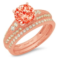 1. CT Sjajan okrugli rez simulirani crveni dijamant 18k Rose Gold Solitaire sa akcentima Bridal Set SZ 9,75