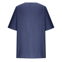 Ženski ljetni vrhovi pamučni posteljina kratki rukav okrugli vrat bluza s labavim udobnim majicom