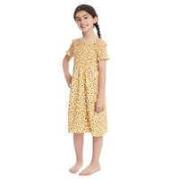Ljetna haljina Djevojke modna haljina bez rukava cvjetna print žuta 150