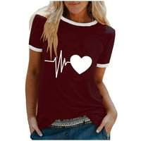 FESFESFES Plus Veličina ljetnih vrhova za žene Ležerne prilike kratkih rukava EKG Print Heart Grafički tees Basic Crewneck Majica Streetwear Bluze
