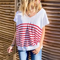 Žene Ljeto Tunic vrhovi V-izrez Pulover kratkih rukava Majica Ženska grafika Print Modne bluze m