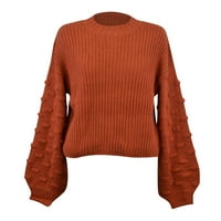 Dahyich ženski vafli pleteni gornji gornji dugi rukav pulover Duks, ležerne duksere sa čvrstim usjevima Narančasta S