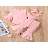 Calsunbaby novorođenčad dječje djevojke jesenje odjeće za dugi rukav o izrez ROMper + tratinčica Ispis flaševe hlače + ružičasta ružičasta 9-mjeseci
