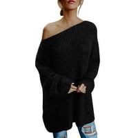 Ketyyh-Chn žensko pulover kvadrat zip prugasti džemperi pleteni zbori pulover crni, s