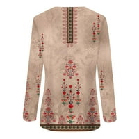 Huachen Womens Fall Tops Boho cvjetni print dugih rukava s dugim rukavima, pulover okruglog vrata