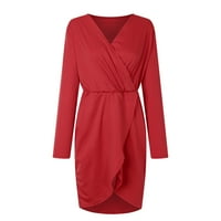 Ženska haljina V-izrez čvrsto za mršavljenje dugih rukava s dugim rukavima prorez Party haljina l Crveno upoznavanje
