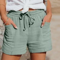 Xinqinghao Shakewear kratke hlače Ženske modne ležerne hlače visoke struke ravno-noga Sportske casual labave kratke hlače sa sobom salonske hlače zelene s