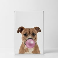 Osmjeh Art Dizajn Portret Staffordshire Bull Terrier Chewing Pink Bubble Gum platno Zidno umjetnosti
