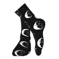 Crni mače sjedi na mjesečevim čarapama za žene muškarci Novost šarene čarape posade casual smiješne