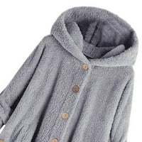 Dugme za žene plus veličine plišani vrhovi kapuljač sa kapuljačom kaput od vune zime drži topla jaknu