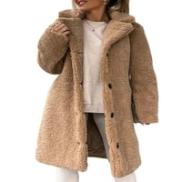 Grianlook dame Sherpa jakna od pune boje odjeća LEAL Srednja dužina Fuzzy kaput dugih rukava Žene Ležerne prilike sa džepom Jednostruki grudi dolje Kaki 2xl