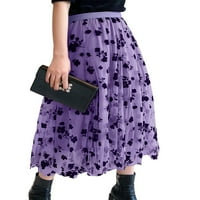 Ženska suknja od tulle Vintage High Squik, Flockirana cvjetna print midi a-line suknja