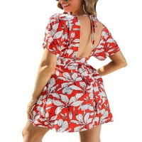 GRIANOOK Dame Jednostavne kratkoletne kratke mini haljine V izrez cvjetni print sandress kaftan majica majica