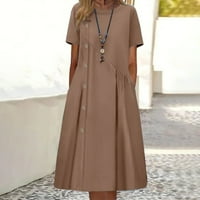 Dyegold sandresses za ženska ležerna plaža - plus veličina haljina Ženska crewneck dugme kratkih rukava