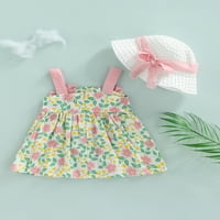 Lisenrain novorođenčad dječje djevojke haljina sa ljetnim šeširom HAPKNOT cvjeta od tiskane haljine haljine
