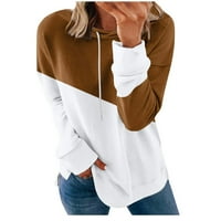 Voncos Womens Dukseri Crewneck na klirensu - pulover s dugim rukavima Lood FIT Plus size Solid Boja podijeljena patchwork s kapuljačom majice