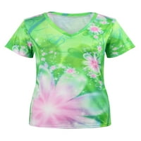 Uerlsty Womens Floral V rect majica kratki rukav labav ležerne prilike bluza