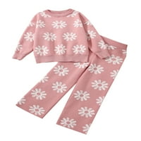 Jaweiwi Toddler Kids Girls Fall Dinet Set cvijet Ispis dugih rukava Džemper za posadu na vrhu elastične struke duge hlače, 6 godina