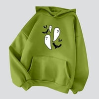 Slatka dukseva za žene Print Holiday Labav Noć vještica Džep s dugim rukavima Sive Hoodies XXL