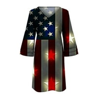 Ženska mini labava haljina Stripe Stripe Star Print Holiday V izrez 4. Juli Dan neovisnosti Vintage rukavi Boho Jesenske haljine Grey XL