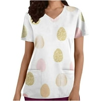 Atinetok Uskršnje vrhove za žene Uskršnje tiskane modne ležerne majice plus veličine vrhova kratkih rukava V vune majice