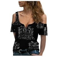 Miayilima majice za žene modni casual cvjetni print kratki rukav s patentnim zatvaračem V-izrezom od