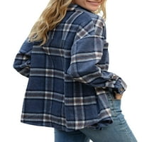 Ženska rever s dugim rukavima Plevena košulja džepna jakna casual gumba Cardigan jakna