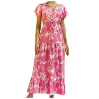 Huaai ženske haljine maxi ženski ljetni casual kratki rukav V izrez duga haljina plus veličina haljina
