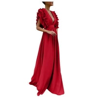 Amousa Wone Plus size Solid Vintage Fly rukav letnji haljina V-izrez Ljetna haljina