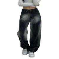 Carolilly Women Right Jeans, dugme sa zatvaračem zatvaranje casual svakodnevne ulične pantalone sa džepovima