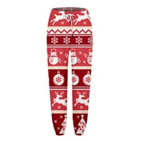 Hlače žene, ženski božićni print casual pantalone nacrtavajući elastične strukske hlače sa džepovima vino l