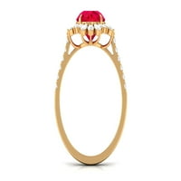 Laboratorija je stvorio rubin cvjetni prsten sa moissite halo za žene - AAAA ocjena, 14k žuto zlato,