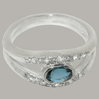 Britanci napravili tradicionalni srebrni prsten od srebra sa prirodnim London Blue Topaz & Cubic Cirkonia Womens Obećaj prsten - Veličine opcije - Veličina 4,25
