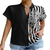 Bomotoo Ženske vrhove majica kratkih rukava cvjetna ispis bluza casual tuc majica Business crna 2xl