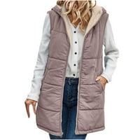 Womens Puffer Vest Sherpa Fleece obložena kapuljača s kapuljačom dugačke jakne, zimski zimski topli