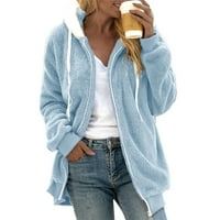 Ženski kaputi Trendy Solid Color Duleatershirt Pulover s kapuljačom Topla vuna Plišani patentni patentni